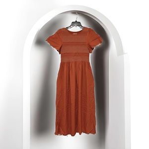 Polagram Elegant Women's Maxi Dress Short Sleeves and Pockets Size S, Brown